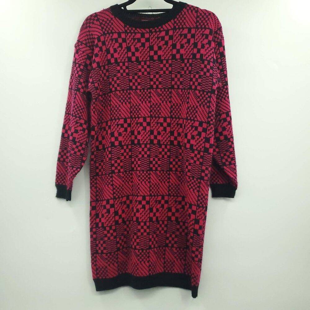 Vintage 80s Checkerboard Oversized Sweater Dress S